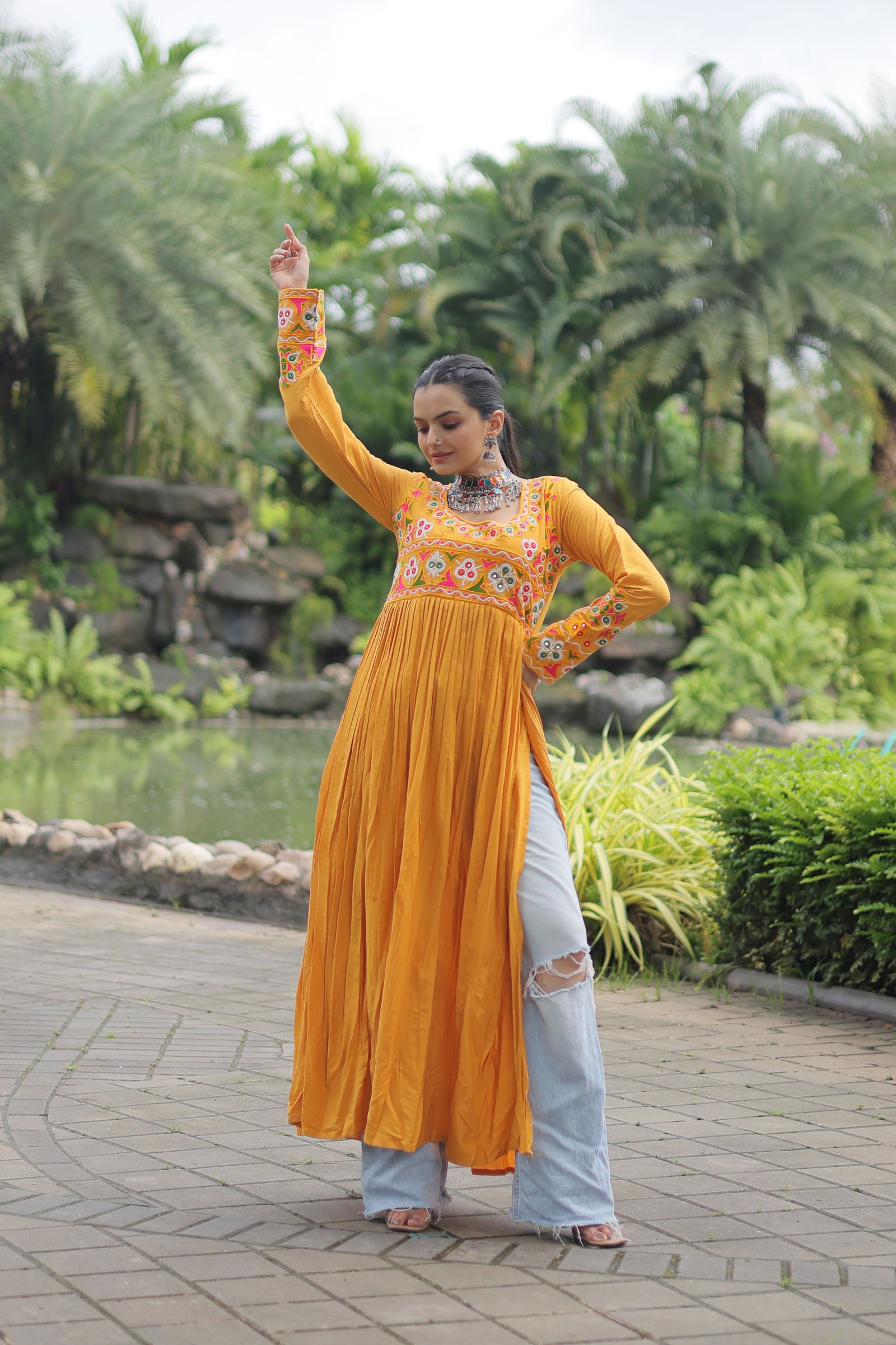 KA 1130 Rayon Navaratri Special Gamthi Work Kurti Wholesale Shop In Surat